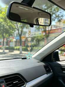 1個可愛櫻花汽車吊飾附蝴蝶吊飾，閃亮水晶後視鏡吊墜，汽車內飾裝飾配件 - 花朵蝴蝶 - 查看 2