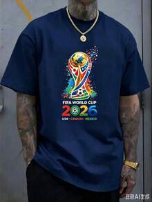 [Official FIFA World Cup Licensed]World Cup T-Shirt, Unisex, 2026 Football Jersey, USA, Canada, Mexico Styles, Fan Gift, Fan Apparel, Single Piece - 藏蓝色 - 查看 3
