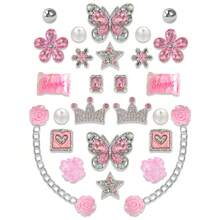 Hiasan Sepatu Bakiak Bergaya Manis dan Keren Warna Pink dengan Rhinestone, Set Bunga Sepatu Resin Paduan Mawar Permen Mahkota Kupu-kupu, Kompatibel dengan Sepatu Bakiak - Berwarna merah muda - View 9