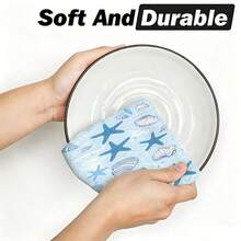 1pc/2pcs/4pcs Blue Starfish & Seashell Print Kitchen Towels, Ultra Soft, Quick-Drying & High Absorbency, Minimalist Ocean Style, Machine Washable, Hand Towels For Kitchen & Restaurant Decor - Multicolor - View 7
