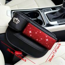 1pc Crown Diamond Sequin Side Gap Storage Bag, Sequin Rhinestone Car Seat Frog Membrane Storage Box With Cup Holder, PU Leather Elegant Car Accessory Multi-Function Storage Bag For Driver Side, Fashionable, Beautiful And Practical | Decorative Car Accessory - Passenger Seat - View 6
