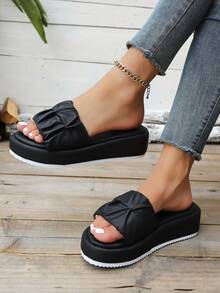 女款厚底坡跟涼鞋 2026 夏季戶外時尚新款女鞋沙灘涼鞋 - 黑色 - 查看 7