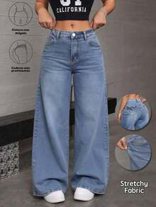 Straight-Leg Dark Blue Denim Jeans With A Butt-Lifting Effect And A Loose, Stretchy Fit - Light Wash - View 1