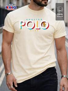 Original HPC POLO T-Shirt With Round Neck And Short Sleeves – Themed Graphic Design "HPC: Retro Typography Houston" – 100% Cotton - 米色 - 查看 1