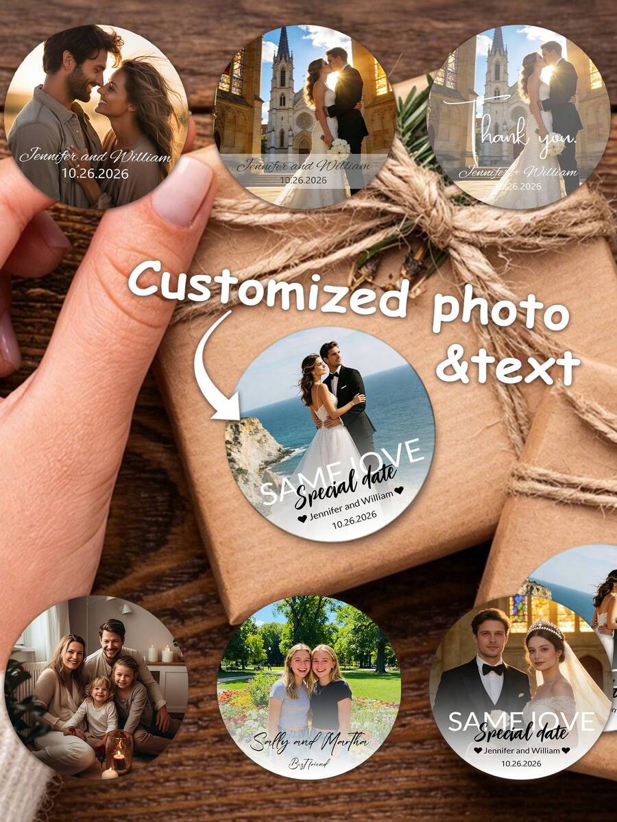 Personalized Round Photo Stickers, Custom Photo, Waterproof Personalized Photo Vinyl Stickers, Family Photo Stickers, Creative Gifts For Family, Lovers, Friends And Relatives, Gifts For Him, Gifts For Her - Multicolor - View 1