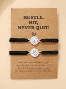2pcs Minimalist Vintage Oil Drop Woven Volleyball Sports Style Friendship Bracelet - Ball Games - View 10