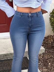 Versatile Washed Distressed Pocket Flare Jeans For Women, Suitable For Commuting, Casual Vacation, And Dating - Dark Wash - View 5