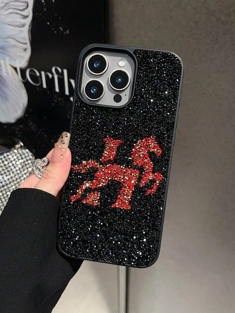1pc Red Letter H Skin-Feel Shockproof 2-In-1 Phone Case Compatible With 17promax/16plus/15pro/14/13