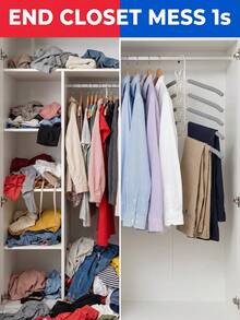 5-In-1 Metal Thickened Hanger With Non-Slip Foam Padding, Clothes Hanger Storage Rack, Closet Organizer, Vertical Storage Rack, Keeps Suits, T-Shirts, Coats Wrinkle-Free, Suitable For Home, Women, Men, Travel Essential, Room Decor, Closet Storage Accessory - Multicolor - View 4
