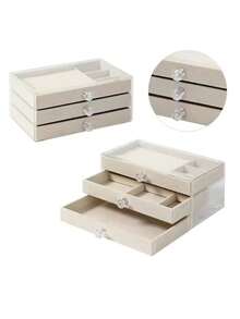 Velvet Jewelry Box, Drawer-Style Jewelry Organizer, Suitable For Storing Rings, Necklaces, Bracelets, Earrings And Pendants, Ring Box & Earring Organizer, Transparent Plastic & Velvet Drawer-Style Jewelry Storage, Travel Essential Companion - Multicolor - View 12