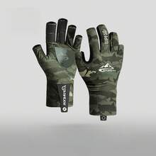 Men's Hollow Breathable Ice Silk Fishing Gloves, Anti-Slip Wear-Resistant Sun Protection Outdoor Gloves, Ice Silk Glove, Fishing Glove - Brown Camouflage - View 1