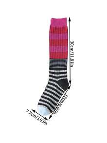 1/4 Pairs Vintage Striped Compression Calf Socks, Women's Fashion Color-Block Long Socks, Slimming Barn Style Y2K Outfit, Pairs With Leather Shoes, Boots, Sandals, Suitable For Various Occasions - Multicolor - View 5