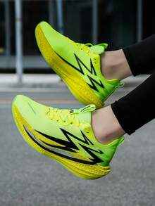 Zapatillas de running para hombre, zapatillas deportivas para hombre con placa de carbono, suela acolchada, suela gruesa y aumento de altura, zapatillas casuales para parejas adecuadas para deportes al aire libre, running de maratón, entrenamiento en el gimnasio, fitness casual, todas las estaciones - Amarillo fluorescente - Ver 9