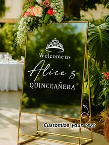 Personalized 15th Birthday Welcome Sign Sticker, Princess Crown Design 15th Birthday Party Sign, Custom Girl Name, Waterproof Removable Sticker, Suitable For Mirror, Acrylic, Wall, Party Decoration - Multicolor 1 - View 4