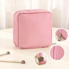 1pc Girls' Pink Solid Color Portable Makeup Bag, Compact Yet Large Capacity, Student Travel & Daily Life Organizer - Multicolor - View 3