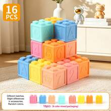 Bloques apilables de goma suave para bebés, juguetes de baño lavables, juguetes de dentición con números y letras de educación temprana Montessori, regalo de juguetes sensoriales para recién nacidos - Multicolor - Ver 9
