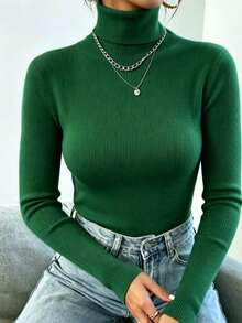 Women's Knitted Blouse High Neck Cacharrel Basic Wool Sweat Fashion Shipping!!! - 軍綠色 - 查看 2