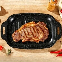 1件長方形不沾烤盤，麥飯石塗層，雙把手設計，適用於煎牛排、燒烤和烹飪蔬菜，適合室內烹飪與戶外露營，易清洗廚房用品 - 查看 8