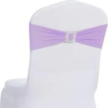 10pcs Spandex Chair Back Decor Tie Bands, Elastic Chair Straps With Bows And Square Buckle Sliders, For Graduation, Prom, Wedding, Party And Banquet Decoration - Violet Purple - View 8