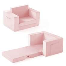Sofá para niños Silla 2 en 1 para niño pequeños de 1 a 3 años Silla Convertible para niños sofá Plegable para niños pequeños sillones para niño y niñas Tejido Polar Coral Suave - Rosado - Ver 2