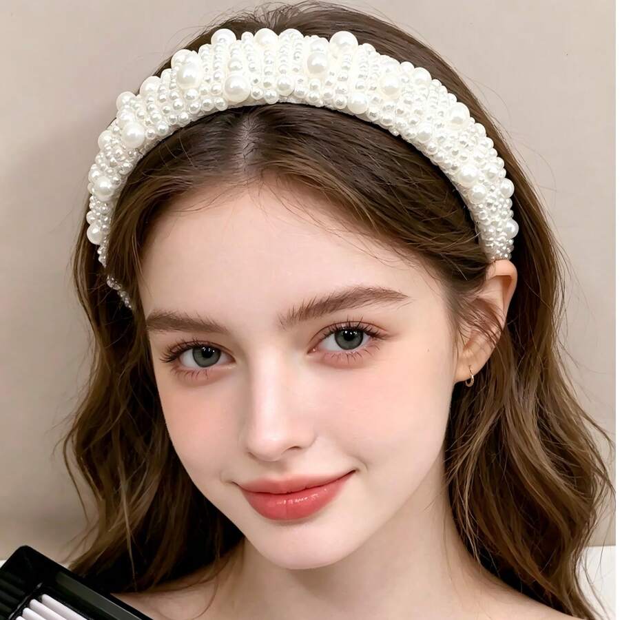 1件装女士时尚高骷髅头串珠发箍,饰以仿珍珠,适合婚礼新娘、日常佩戴、节日、派对等场合。 - 珍珠白 - 查看 1