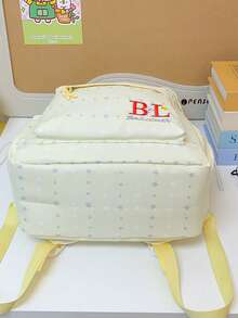 星星圖案女款字母刺繡大容量甜美風通勤學生後背包 - 彩色 - 查看 8