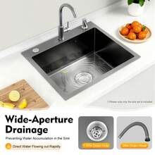 YUNRUX Stainless Steel Built-In Kitchen Sink, Various Models, Drain Fitting - Silver - View 11