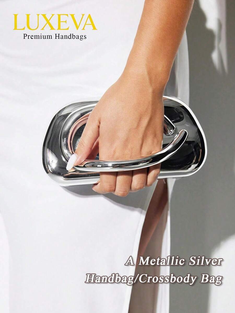 Elegant And Stylish Hardware-Decorated Clutch,Retro & Simple Solid-Color Popular Shoulder Bag,Versatile Attractively Ladies' Chain Bag For Daily Wear - 銀色 - 查看 1