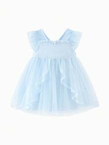 Balabala Girls High Waist Princess Dress Embroidered Tulle Party Dress - Ice Blue - View 4