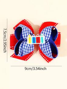 2pcs Blue Red Back To School Hair Bows,Pencil Bow Hair Clips,Elegant Ribbon Plaid Hairpins, Cute Y2k Hair Accessories For Girls Students School Party - Multicolor - View 6