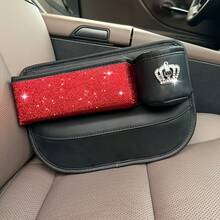 1pc Crown Diamond Sequin Side Gap Storage Bag, Sequin Rhinestone Car Seat Frog Membrane Storage Box With Cup Holder, PU Leather Elegant Car Accessory Multi-Function Storage Bag For Driver Side, Fashionable, Beautiful And Practical | Decorative Car Accessory - Passenger Seat - View 2