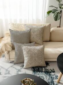 4 buah, Sarung Bantal Hias, Pola Geometris, Sarung Bantal Serat Poliester, Resleting Tersembunyi, Dapat Dicuci dengan Mesin, Pola Garis Modis Sederhana, Penutup Resleting, Sarung Bantal Hias Rumah, Sarung Bantal Sofa Ruang Tamu Kamar Tidur, Tanpa Isian Bantal - Grey - View 2