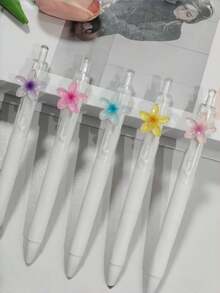 3pcs Fresh Floral Smooth Writing Retractable Ballpoint Pens, Black Ink Daily Office Signature Pens, Portable Slim Plastic Gel Pens, Office Stationery Supplies Small Gift - Flowers - View 4