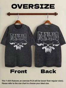 Camiseta unisex vintage lavada de gran tamaño en negro, con estampado de la leyenda DANZIG, calavera, guitarra y amplificador de Bruce. Regalo musical unisex, camiseta de verano suave con es - Negro - Ver 4