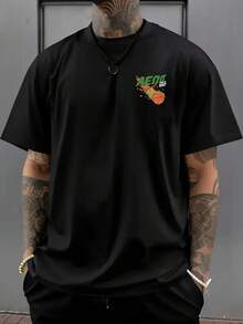 Camiseta de hombre con hombros cortos, estilo baloncesto, estampada por ambos lados, corte holgado, disponible en tallas grandes. - Negro - Ver 1