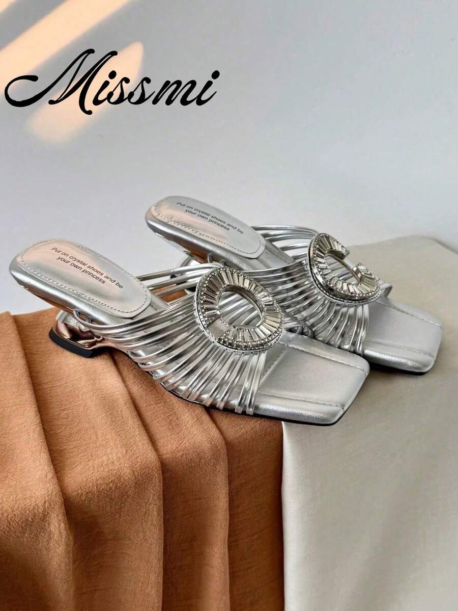 5cm New Colorblock Minimalist Thong Wedge Sandals Women 2025 Summer Open Toe High Heels - Silver - View 1
