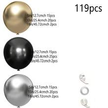 Kit Lengkungan Garland Balon Hitam Emas & Perak, 119 Balon Lateks Hitam & Perak Metalik Berbagai Ukuran, Set Lengkungan Balon untuk Dekorasi Pesta, Latar Belakang Pernikahan, Ulang Tahun, Dekorasi Pesta Wisuda - Set Campuran 14 - View 3