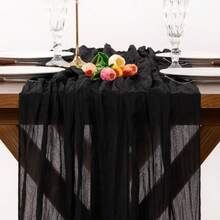 1pc Black Braided Table Runner, Rustic Spring Tablecloth (Approx. 90*400cm) Bohemian Style Home Decor Wedding Baby Shower Birthday Party - Black - View 9