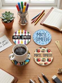 1pc Personalized Teacher Coaster Gift,Custom Text,End Of Year Gift, Teacher Coaster, Personalized, Christmas Teacher Gift, Teacher Appreciation Gift - Multicolor - View 3