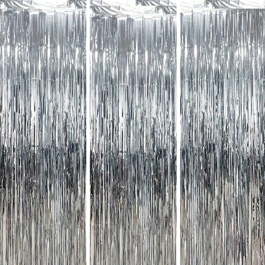 kumozawa 2件組 100*200cm 銀色亮片簾，閃亮金屬質感設計，適用於攝影工作室道具、生日派對、新娘派對、婚禮、任何節日裝飾、聖誕裝飾、背景簾、派對裝飾、活動造型、拍照亭道具、裝飾緞帶、耐用亮片、輕量面料、活動裝飾、背景簾、新娘派對、母親節、畢業背景裝飾 - 銀色 - 查看 1
