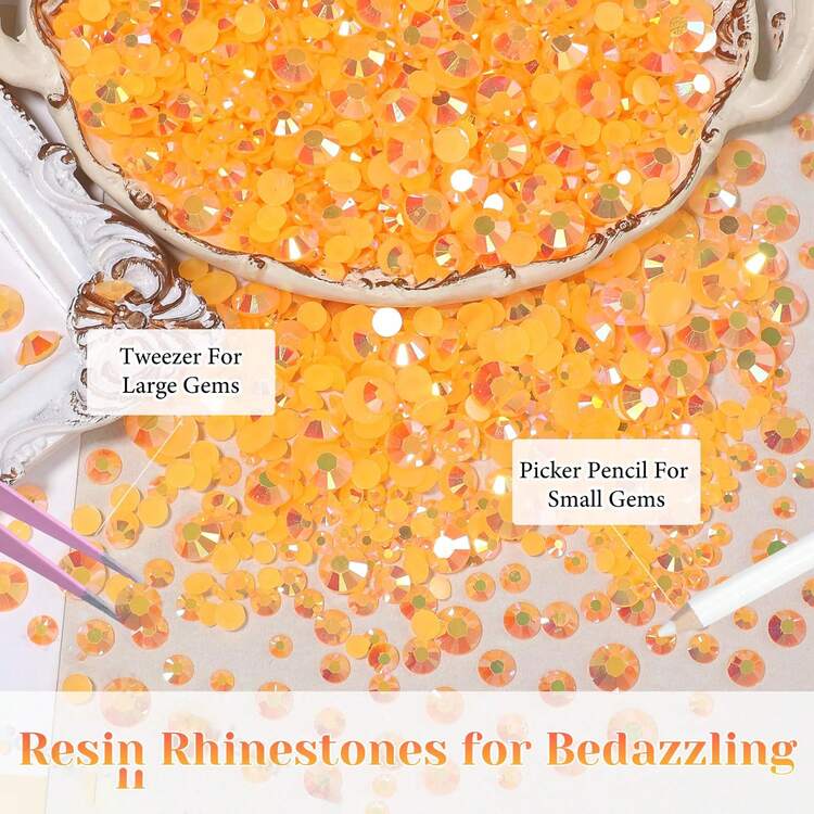 12000pcs AB Color Rhinestones For Dazzling Sets, 2/3/4/5/6mm Mixed Size Jelly Dazzling Gemstones, Flat Back Resin Rhinestones For Craft DIY Projects, Glassware - Orange Color - View 6