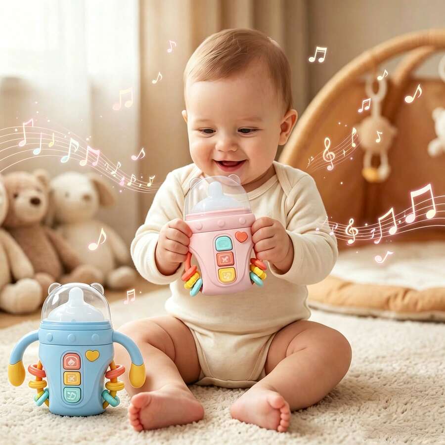 Juguete musical para bebés, juguete de aprendizaje sensorial con música y luces, juguete musical con chupete y mordedor, sonajero para niños pequeños
