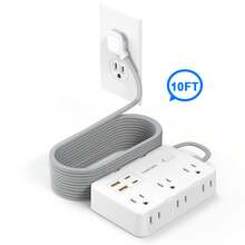 Pelindung Lonjakan Arus USB C, Stopkontak Ekstensi Dinding 6-Outlet dengan 4 Port Pengisian USB, Desain Steker Pipih Dua Sisi, Kabel Ekstensi Kepang, Cocok untuk Meja Kerja di Rumah atau Kantor - Putih - View 11