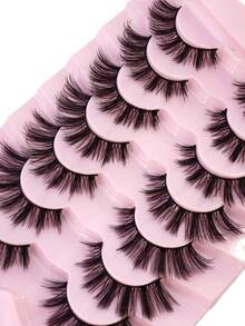 HBZGTLAD 7 Pairs Assorted Natural Style False Eyelashes, Fluffy Thickened Cat Eye Wispy Lashes With Black Band, Dense Extension-Look D Curl Cat Eye Lashes, Natural Appearance Faux Mink 3D Fluffy Russian Strip Lashes, Reusable For Daily Wear And Practice - View 8