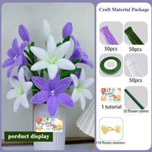 312 Peças Conjunto de Limpadores de Tubo Rosa e Roxo Lírio, Kit de Material de Flor em Lote, Hastes de Chenille Grossas e Fofas Kit de Fabricação de Flores, Suprimentos de Arte & Artesanato, Kit de Buquê de Flores DIY, Ideal para Decorações de Natal, Entusiastas de DIY, Presentes do Dia das Mães - 312 peças - Visão 4