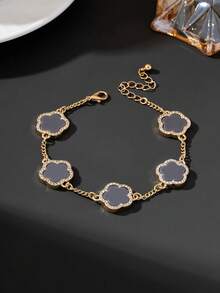 1pc Men's Fashion Design Classic Gray Lucky Five-Leaf Clover Beach Vacation Style Bracelet (No Gift Box) - Grey - View 4