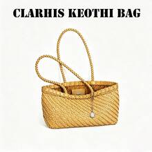 Hand-Woven Leather Shoulder Bag In Warm Pale Yellow With Sturdy Woven Strap, Neat Edge Stitching And Exquisite Woven Texture, Minimalist French Style, Suitable For Commuting And Weekend City Outings - Yellow - View 6