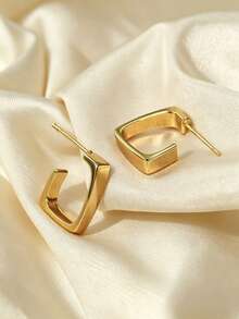 YUNCHUN 1 Pair Minimalist Gold C-Shaped Geometric Hoop Earrings, Versatile Studs For Women's Daily Commute - Gold - View 6