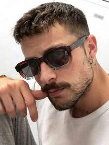 1 Pair Men's Upper Tea Lower Light Green Square PC Frame Personalized Color-Blocking Retro Street Style Fashion Glasses - Multicolor - View 5