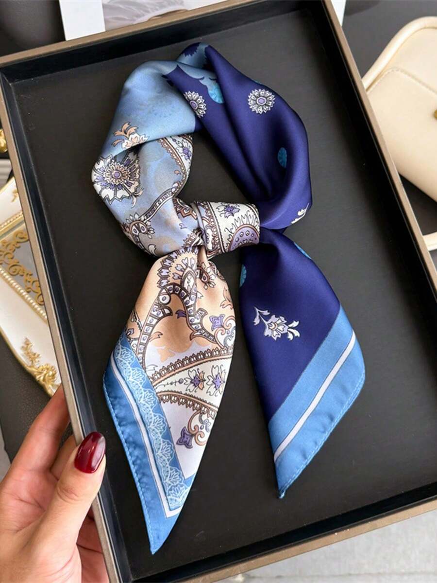 1pc Faux Silk Printed Square Scarf Headwrap Hairband Fashion Multifunctional Small Neck Scarf Suitable For Daily Use - Multicolor - View 1